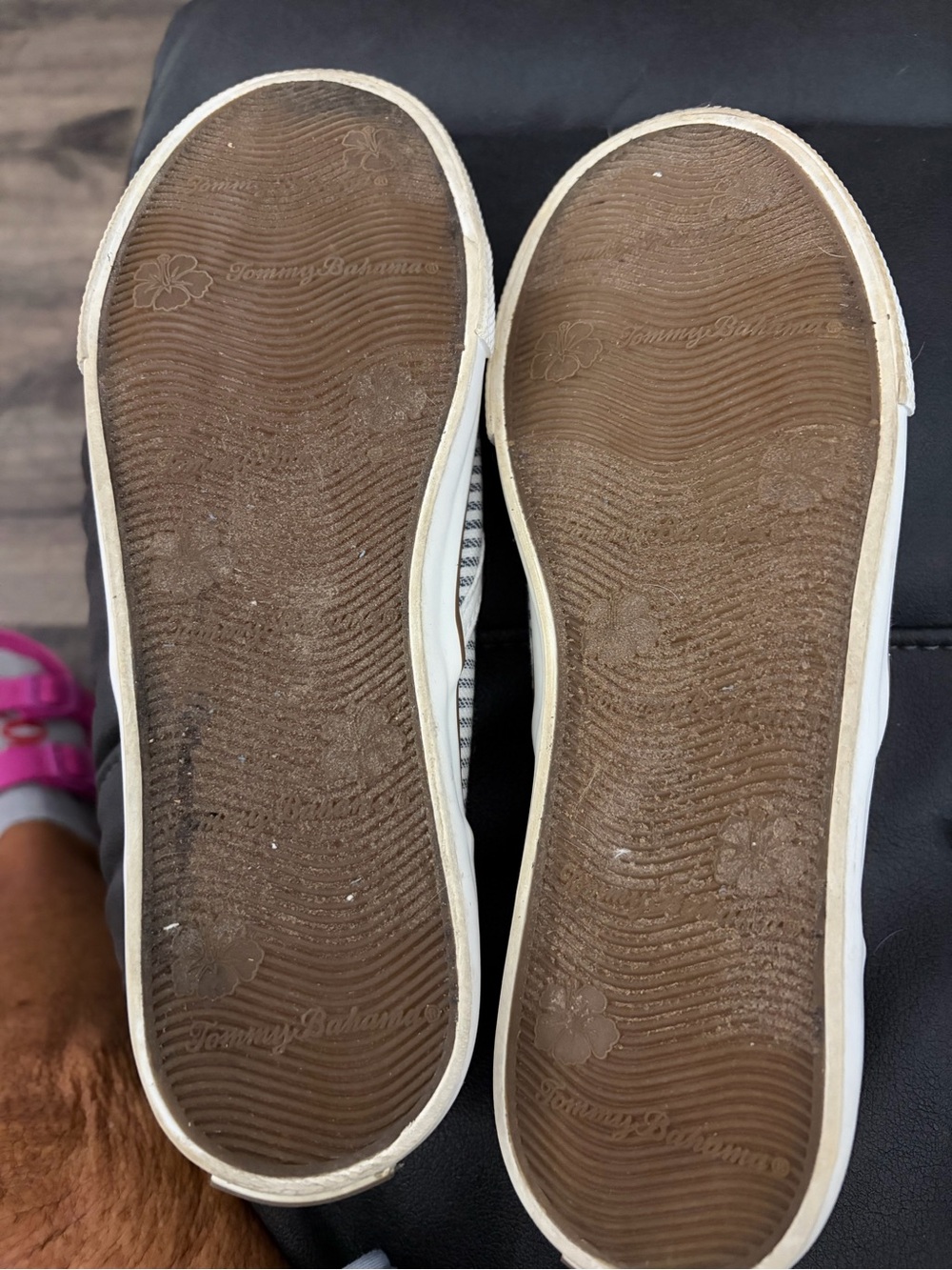 Tommy Bahama Striped Canvas Slip-On Loafers in Gray, White & Tan - Picture 2 of 2